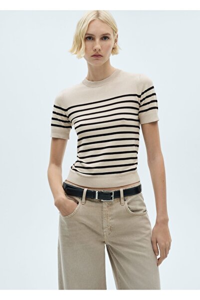 MANGO Woman Gestreifter Kurzarmpullover