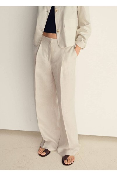 MANGO Woman Straight Leg Linen Pants, Pleated