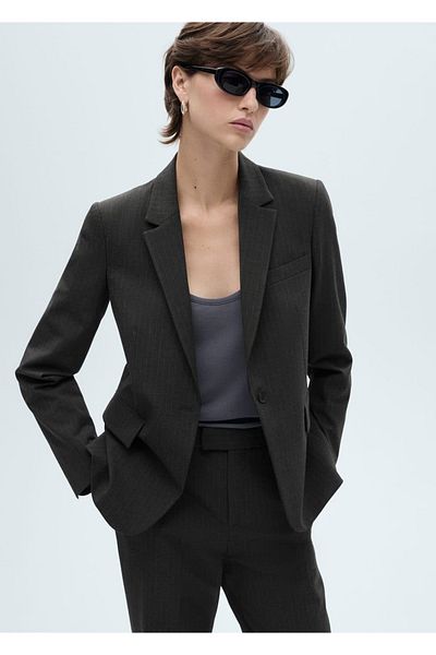 MANGO Woman Jachetă blazer subțire cu dungi