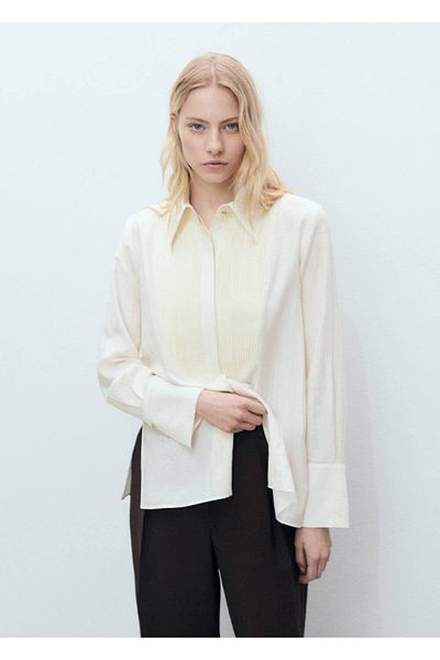 MANGO Woman Fluid Shirt with Contrast Panels