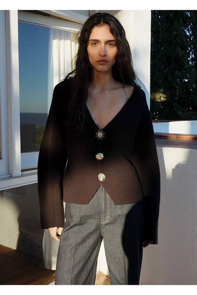 MANGO Woman Blugi cu talie înaltă cu picior lat