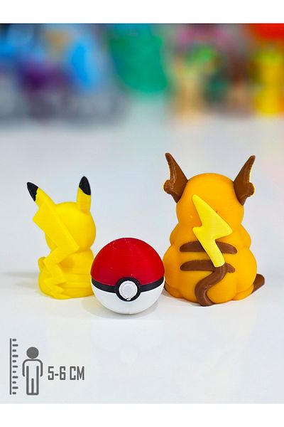 Suelo Butik Pokemon Pikachu Evolution Figure Set Pikachu, Raichu, Pokeball Figure Toys 5-6 cm (3 Pieces)