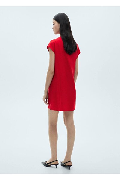 MANGO Woman Yakası drape keten elbise