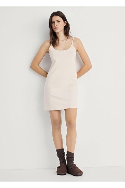 MANGO Woman Askılı pamuklu düz tasarım gecelik