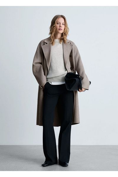 MANGO Woman Oversize'owy, ręcznie robiony długi płaszcz