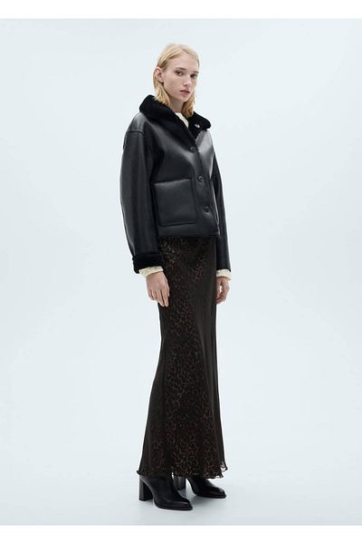 MANGO Woman Leopard Print A-Line Skirt