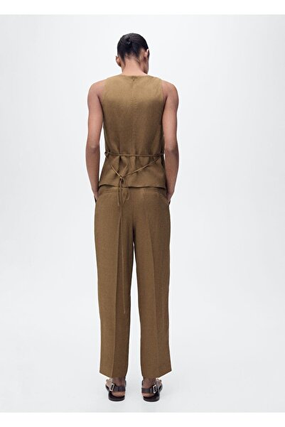 MANGO Woman Keten Karışımlı Pileli Pantolon
