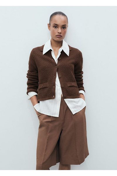 MANGO Woman Πλεκτό μπουφάν με γιακά πόλο