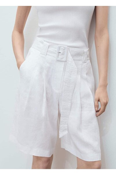 MANGO Woman Keten karışımlı kemerli bermuda şort