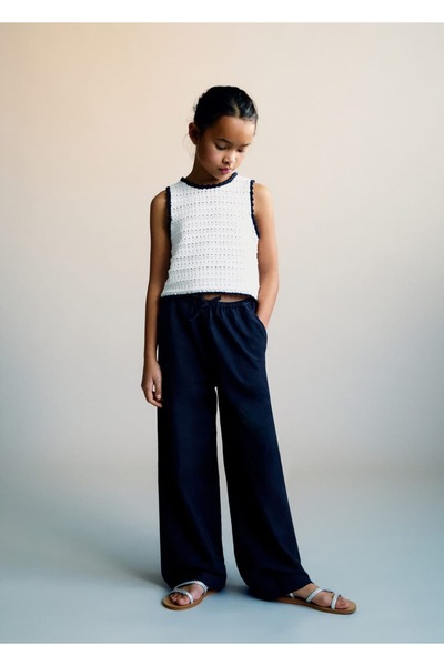MANGO Kids Pamuk-keten karışımlı pantolon