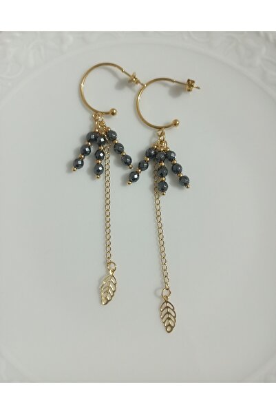 Birtakı'm Şeyler Steel Earrings with Hematite Natural Stone