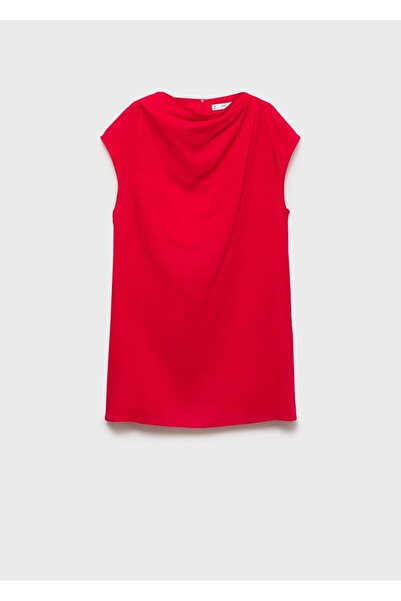 MANGO Woman Yakası drape keten elbise