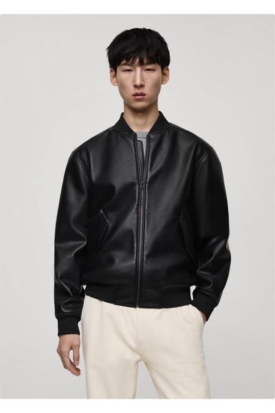 MANGO Man Geacă bomber aspect piele