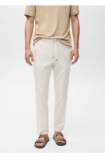 MANGO Man Slim Striped Linen Pants