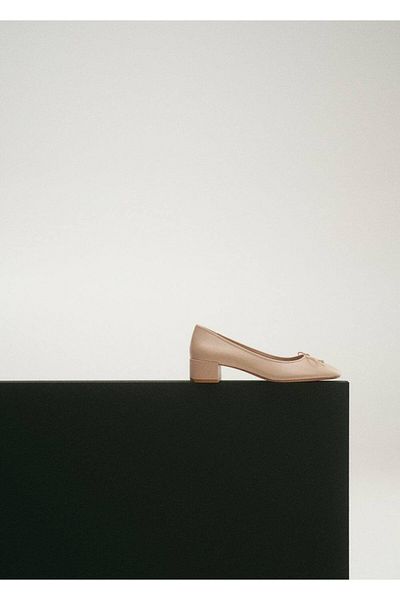 MANGO Woman Leather Strap Detailed Heeled Ballerinas