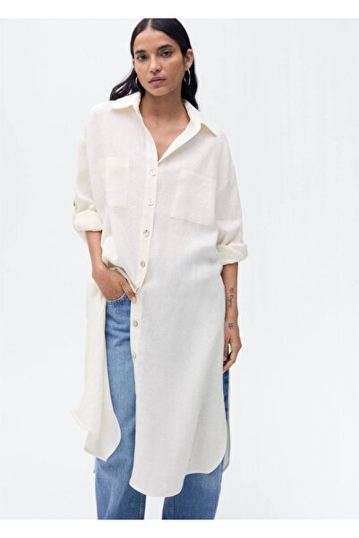 MANGO Woman Uzun keten gömlek