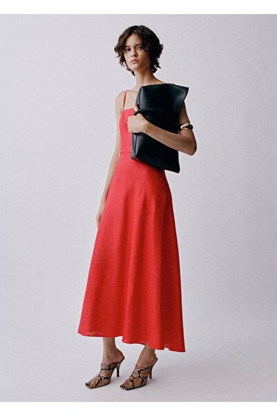 MANGO Woman Keten karışımlı fiyonklu elbise