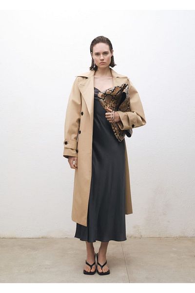 MANGO Woman Drape Collar Silk Dress