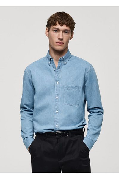 MANGO Man Cămașă din denim cu tăietură normală