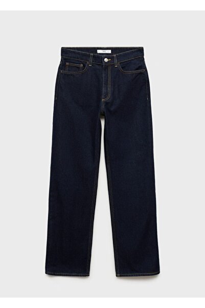 MANGO Woman Yüksek bel düz kesim rinse wash jean