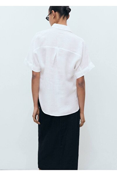 MANGO Woman Cepli keten gömlek