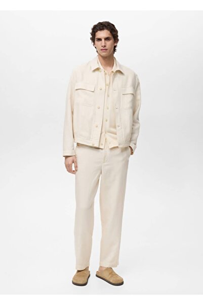 MANGO Man Pantaloni cu talie elastică din amestec de in
