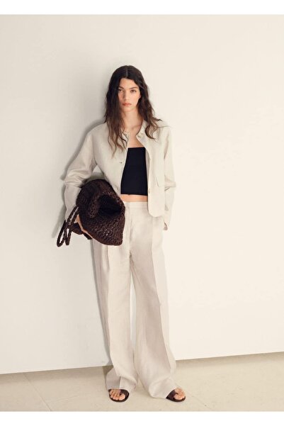 MANGO Woman Straight Leg Linen Pants, Pleated