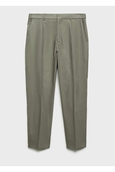 MANGO Man Pileli keten pantolon