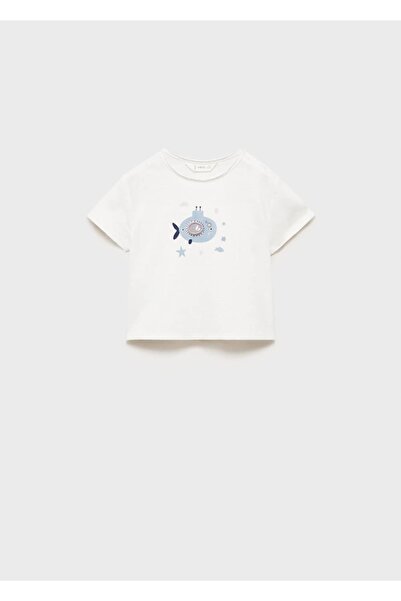 MANGO Baby Βαμβακερό μπλουζάκι με σχέδιο βάρκα