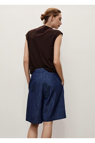 MANGO Woman Düz kesim denim rinse wash bermuda şort