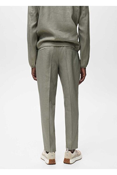 MANGO Man Pileli keten pantolon