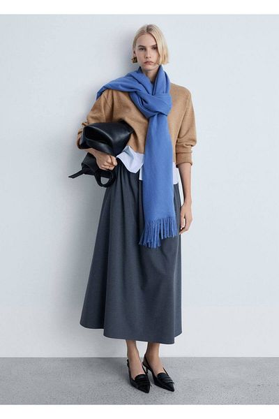 MANGO Woman Kombinált kötött mintás pulóver