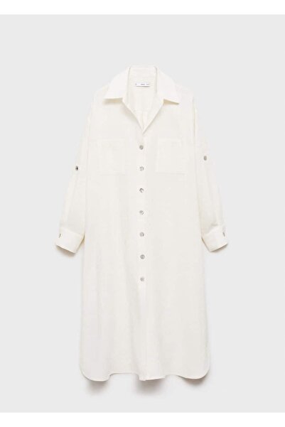 MANGO Woman Uzun keten gömlek