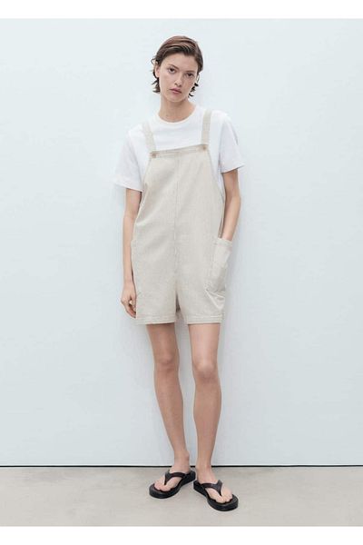 MANGO Woman Striped denim overalls
