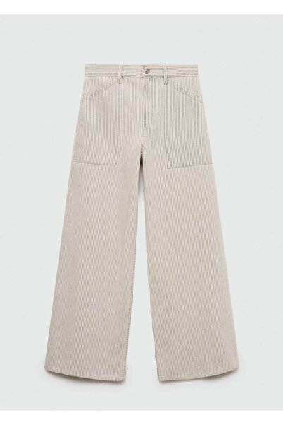 MANGO Woman Çizgili wideleg jean pantolon