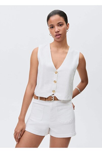 Mango Teen Pantaloni scurți din denim cu tivul îndoit