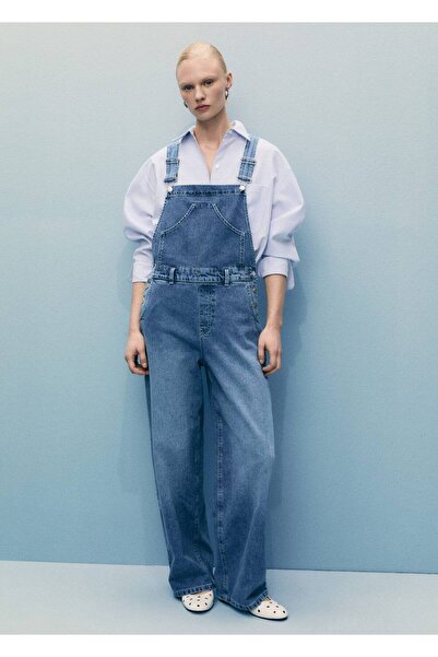 MANGO Woman Düz kesim kot salopet