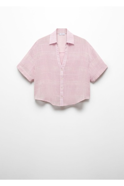 MANGO Woman Çizgili yarı transparan gömlek