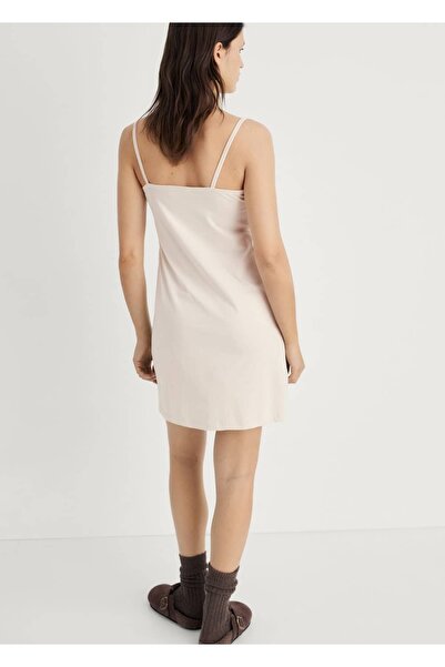 MANGO Woman Askılı pamuklu düz tasarım gecelik