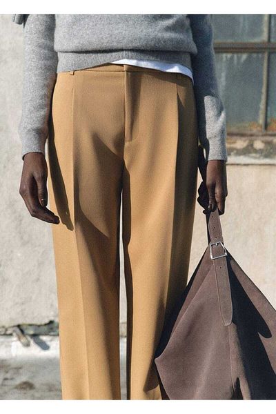 MANGO Woman Pantaloni cu tăietură dreaptă cu cleme