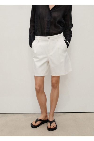 MANGO Woman Plissierte Denim-Bermudashorts