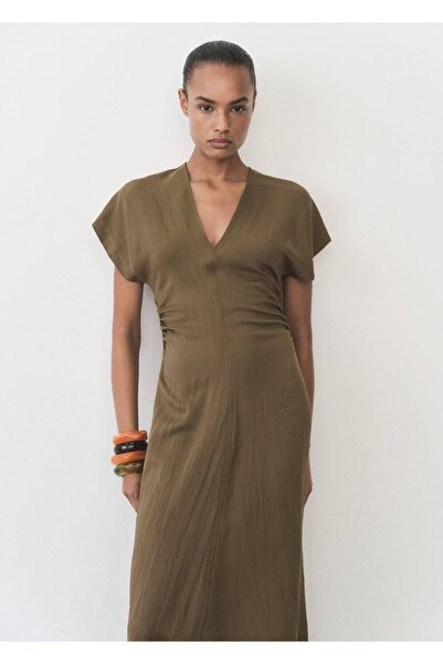 MANGO Woman Drape detaylara sahip lyocell karışımlı elbise