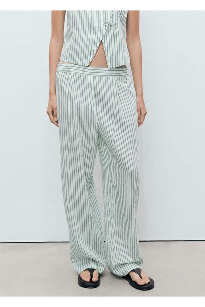 MANGO Woman Çizgili dökümlü pantolon