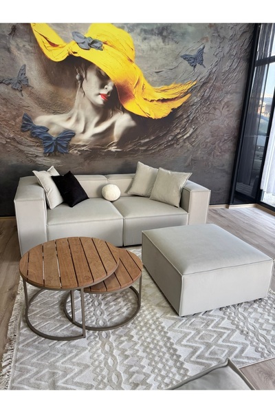 Erduran Mobilya ANGELO 2 LI KANEPE VE PUF ZERO 02 LEKE TUTMAZ KUMAŞLI