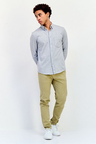 CELIO Men Regular Fit Long Sleeve Heather Casual Shirt, Grey