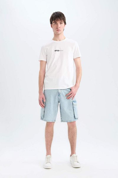 DeFacto 100% Cotton Slim Fit Slim Fit Crew Neck Printed Short Sleeve T-Shirt E3776Ax25Sm