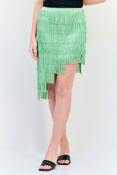 NA-KD Hanna Schonberg X Women Asymmetrical Fringed Skirts, Pistachio