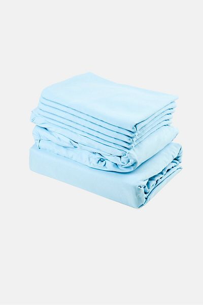 U.S. Polo Assn. 6 Pieces Queen Plain Flat Sheet With Pillow Case Set, Light Blue