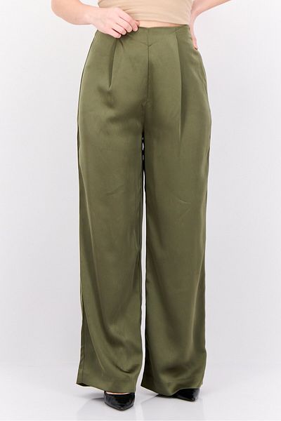 ANNA FİELD Women Regular Fit Satin Wide Leg Pants, Dusty Olive