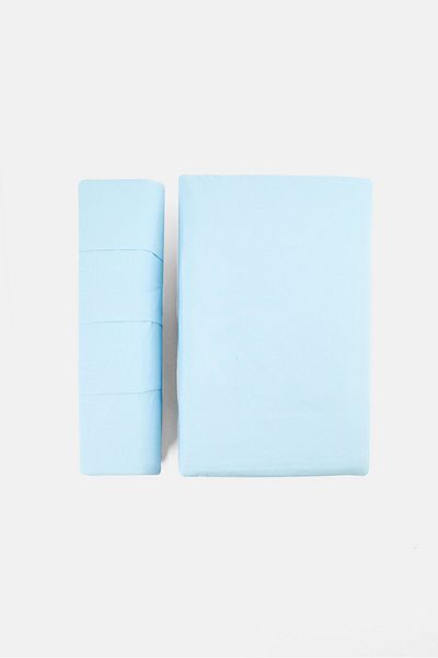 U.S. Polo Assn. 6 Pieces Queen Plain Flat Sheet With Pillow Case Set, Light Blue